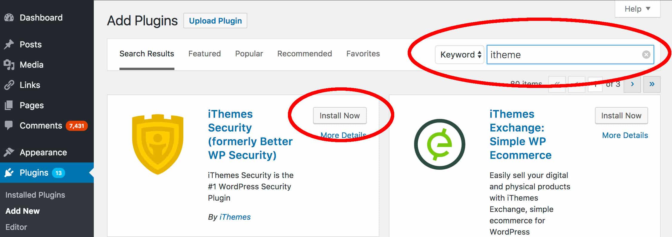 Installing iThemes Security Plugin