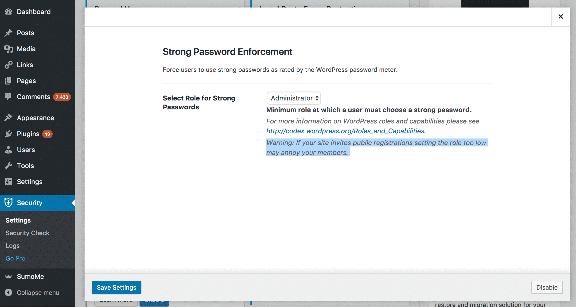 iThemes Strong Password Option