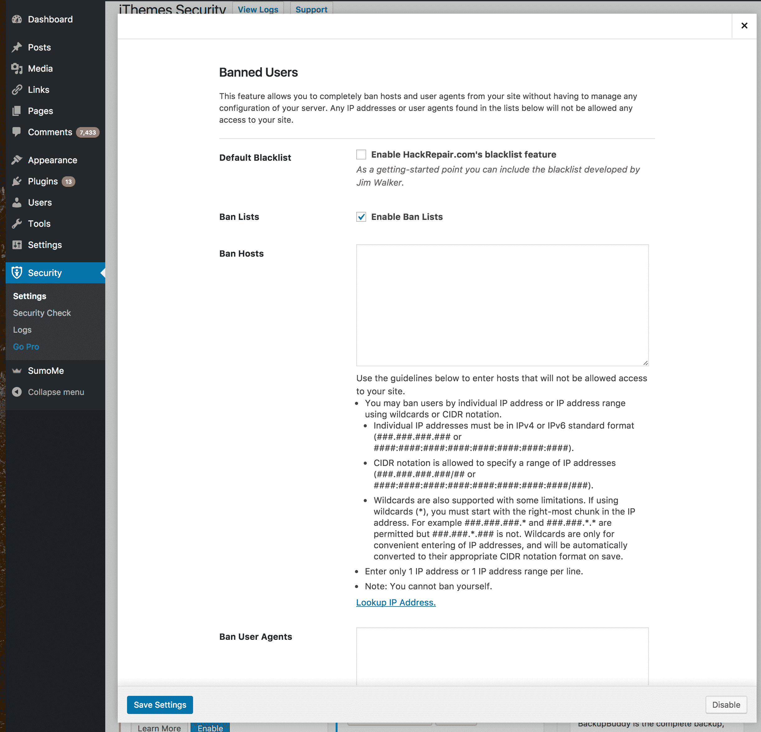 iThemes Banned Users Option