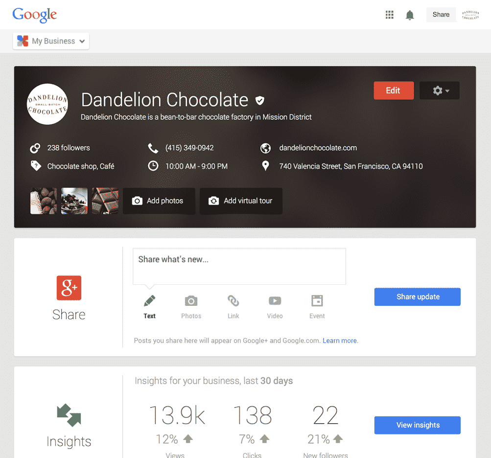 Google My Business Page Example